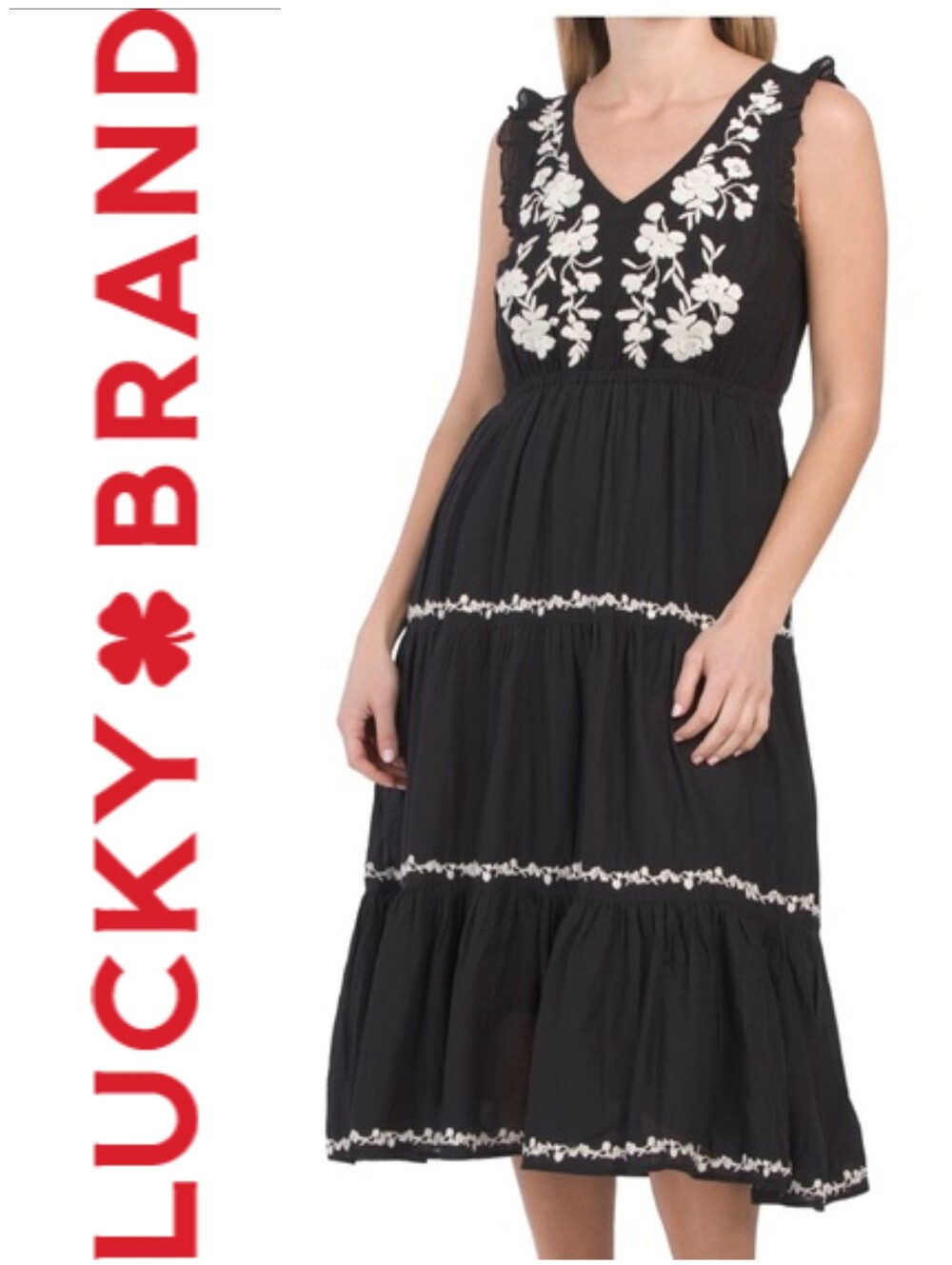 Embroidered Tiered Midi Dress